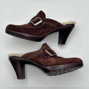 UGG Heeled Suede Clog Mule Shoes Slip On Brown Womens 6